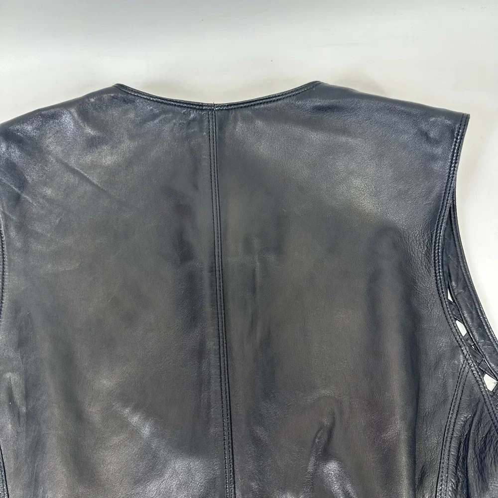 GIANNI VERSACE black leather vest w/ an open lattice feature in front 46